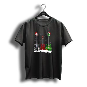 Santa Hat Snowflake Plaid Guitar Trio Merry Christmas T-Shirt