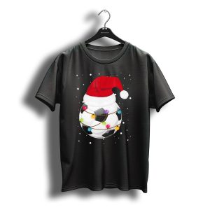 Santa Hat Soccer Ball Wrapped In Christmas Lights With Falling Snow T-Shirt