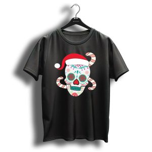 Santa Hat Sugar Skull With Candy Canes Christmas T Shirt