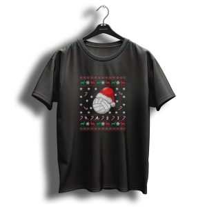 Santa Hat Volleyball Ball Christmas Sweater Pattern Candy Canes T Shirt