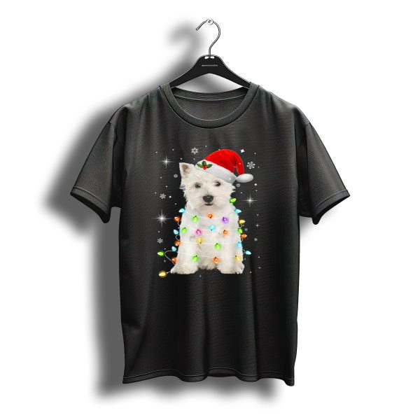 Santa Hat West Highland White Terrier Christmas Lights T Shirt t shirt 1
