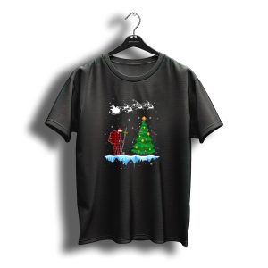 Santa Hiking With Reindeer And Christmas Tree T-Shirt