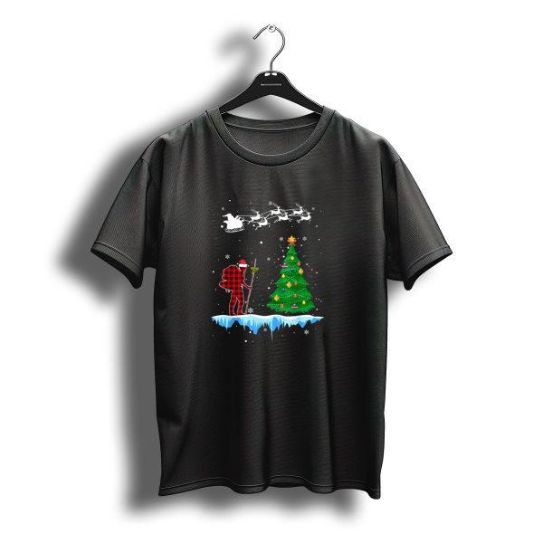 Santa Hiking With Reindeer And Christmas Tree T Shirt t shirt 1