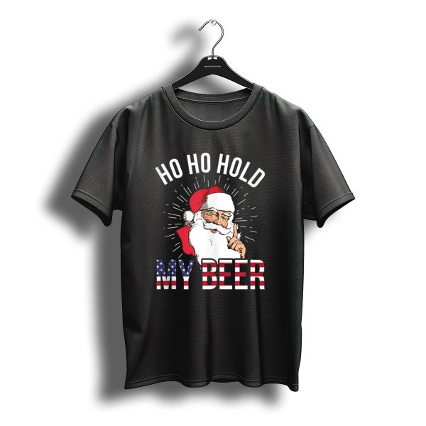 Santa Ho Ho Hold My Beer American Flag Christmas In July T Shirt t shirt 1