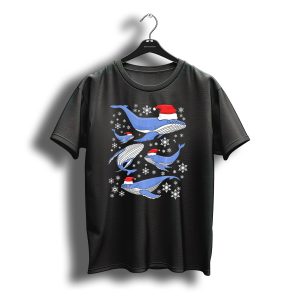 Santa Humpback Whales Snowflake Christmas Holiday Scene T-Shirt