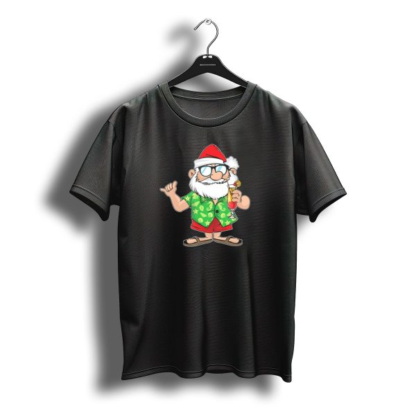 Santa In Hawaiian Shirt With Drink Christmas In July T Shirt t shirt 1