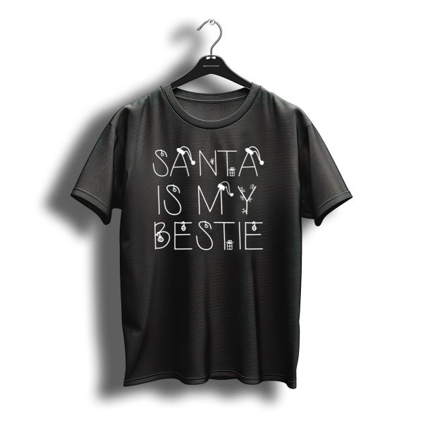 Santa Is My Bestie Christmas Holiday Funny Festive Slogan With Santa Hats T Shirt t shirt 1