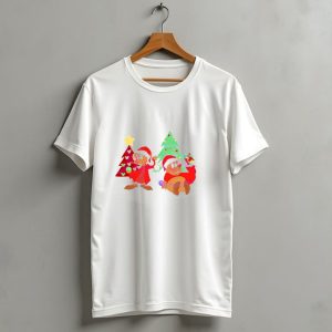 Santa Jaq And Gus With Christmas Lights And Presents By Christmas Tree T Shirt