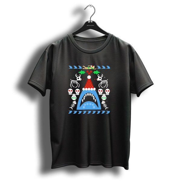 Santa Jaws Ugly Christmas Sweater With Shark Skeleton Reindeer And Skulls T Shirt 1 t shirt 1