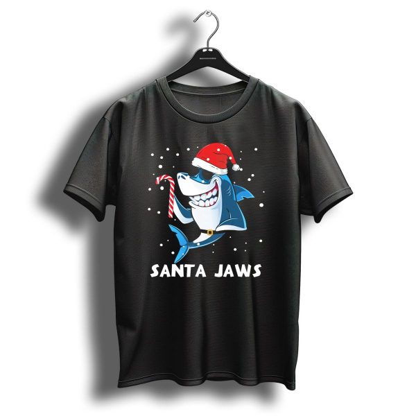 Santa Jaws White Shark Christmas Shark Candy Cane Santa Hat T Shirt 1 t shirt 1