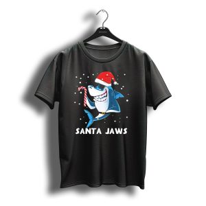 Santa Jaws White Shark Christmas Shark Candy Cane Santa Hat T-Shirt