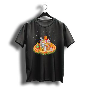 Santa Kitten Cat Pizza Christmas Santa Hat T-Shirt