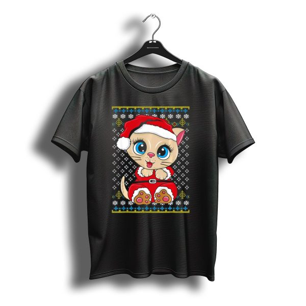 Santa Kitten Ugly Christmas Sweater Style Cartoon Cat T Shirt t shirt 1