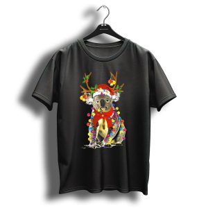 Santa Koala With Reindeer Antlers And Christmas Lights T Shirt