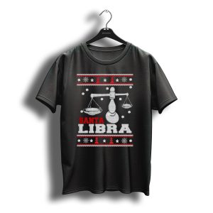 Santa Libra Ugly Christmas Sweater Design With Scales And Snowflakes T-Shirt