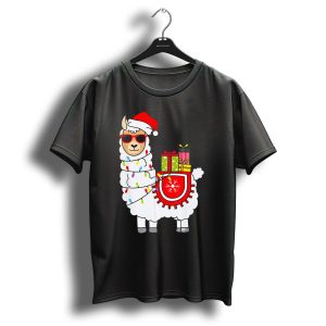 Santa Llama Christmas Lights And Gifts Fun T Shirt