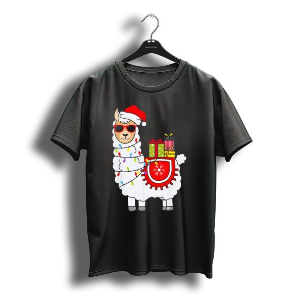 Santa Llama Christmas Lights And Gifts Fun T Shirt t shirt 1