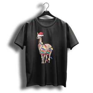 Santa Llama Wrapped In Christmas Lights For Llama Lover T-Shirt