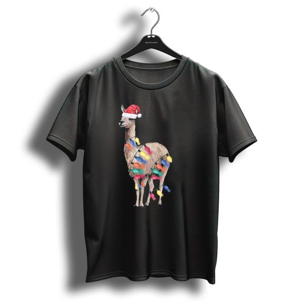 Santa Llama Wrapped In Christmas Lights For Llama Lover T Shirt 1 t shirt 1