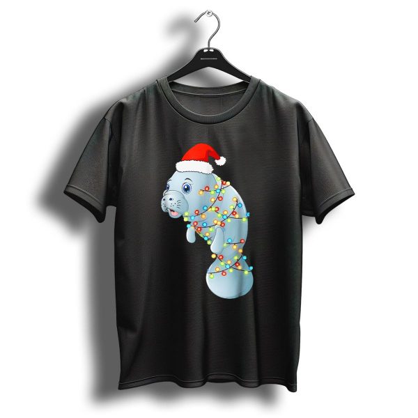 Santa Manatee Wrapped In Christmas Lights Holiday Mana T Shirt 1 t shirt 1