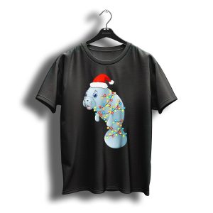 Santa Manatee Wrapped In Christmas Lights Holiday Mana T-Shirt