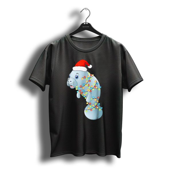 Santa Manatee Wrapped In Christmas Lights Holiday Mana T Shirt t shirt 1