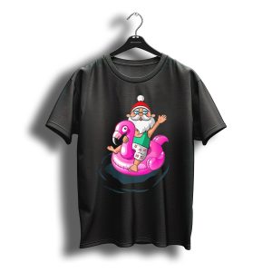 Santa On Flamingo Float Christmas In July Hawaiian Summer Surf T-Shirt