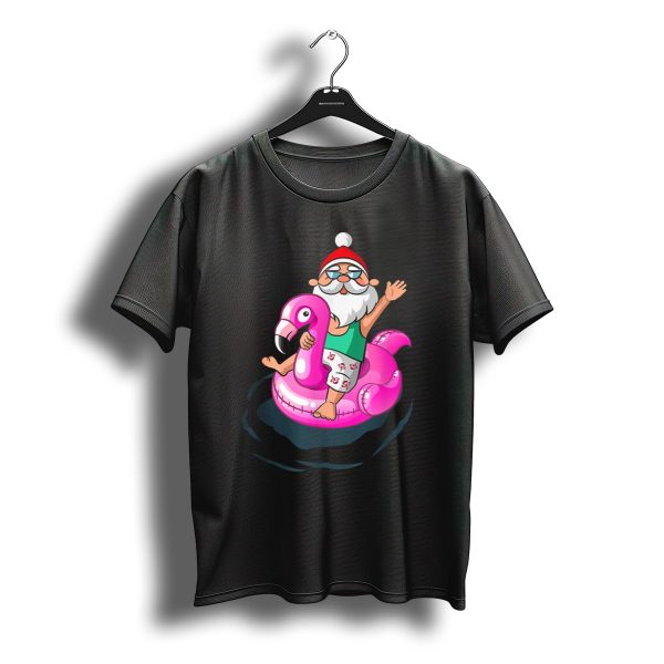 Santa On Flamingo Float Christmas In July Hawaiian Summer Surf T Shirt t shirt 1