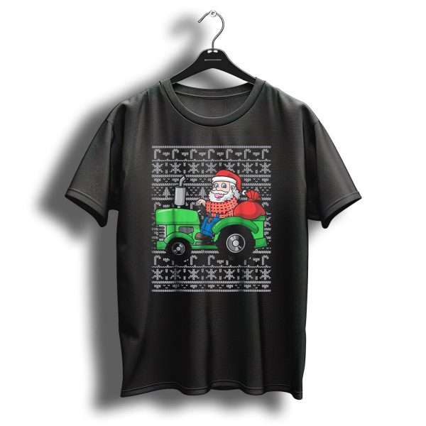 Santa On Green Tractor With Christmas Sack In T Shirt 1 t shirt 1