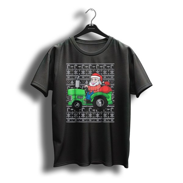 Santa On Green Tractor With Christmas Sack In T Shirt t shirt 1