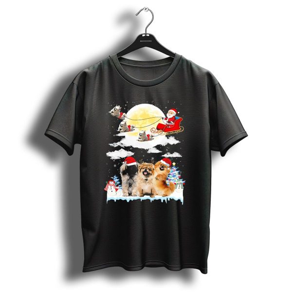 Santa On Sleigh With Pekingese Dogs And Festive Christmas Scene T Shirt 1 t shirt 1