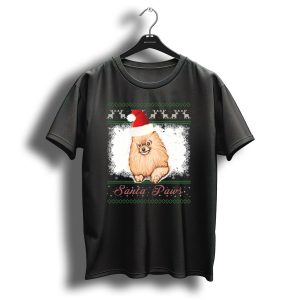 Santa Paws Pomeranian Christmas Santa Hat T Shirt