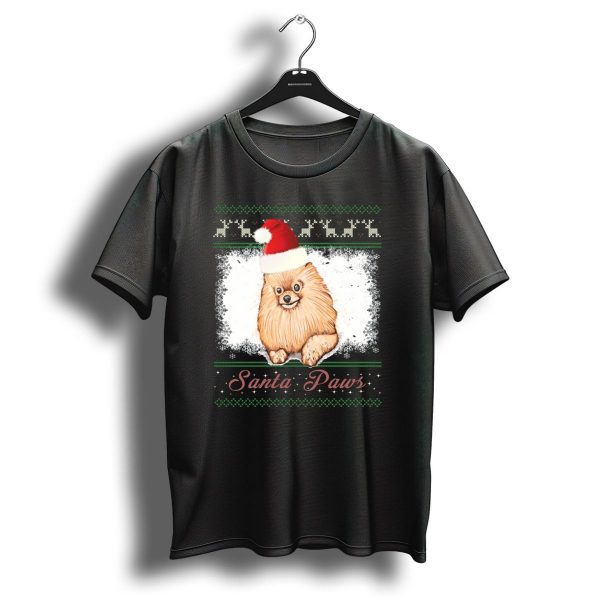 Santa Paws Pomeranian Christmas Santa Hat T Shirt 1 t shirt 1