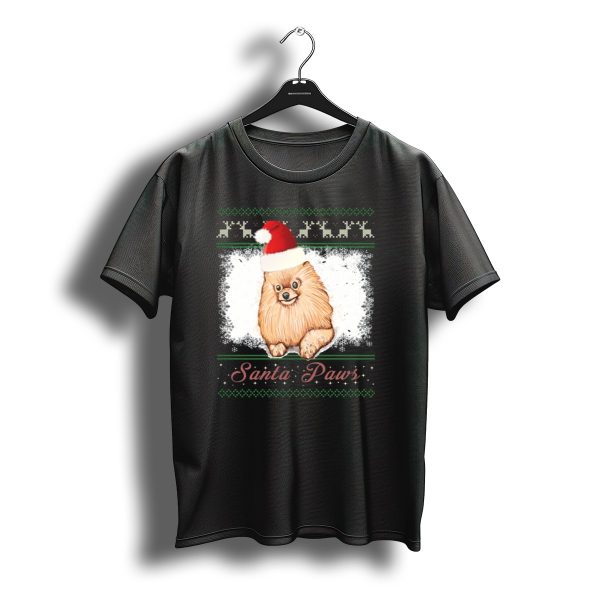 Santa Paws Pomeranian Christmas Santa Hat T Shirt t shirt 1