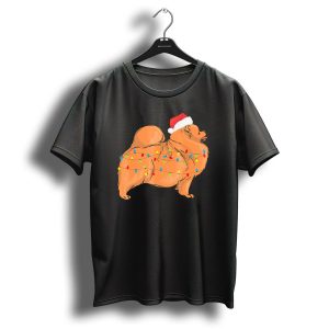Santa Pomeranian With Christmas Lights Holiday T Shirt
