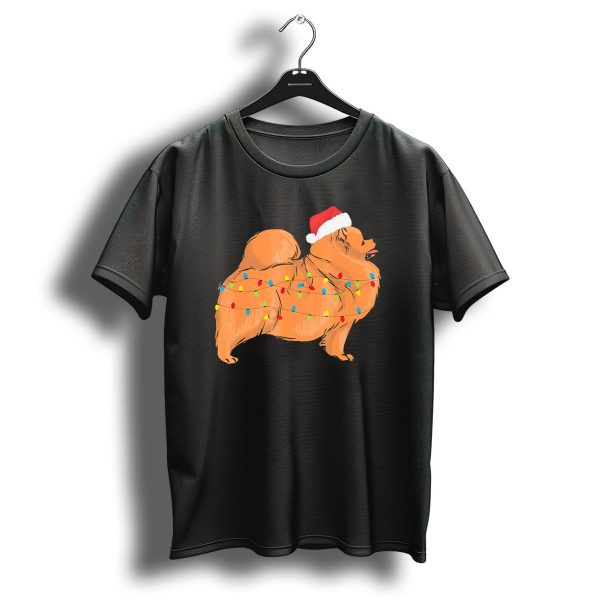 Santa Pomeranian With Christmas Lights Holiday T Shirt 1 t shirt 1