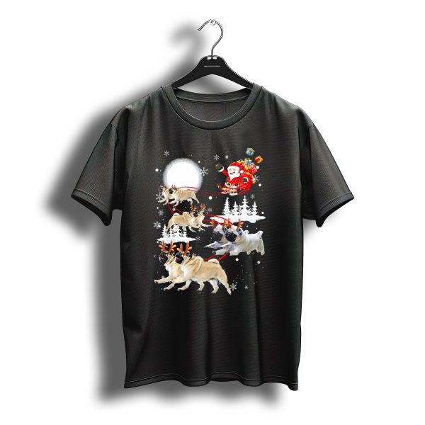 Santa Pug Reindeer Sleigh Flying Past Moon Christmas Scene T Shirt t shirt 1