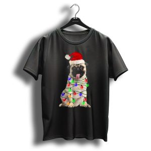 Santa Pug Wrapped In Christmas Lights T Shirt