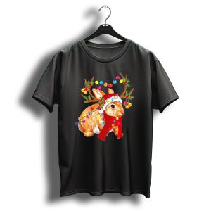 Santa Rabbit Reindeer Lights Christmas T Shirt