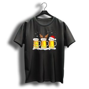 Santa Reindeer And Christmas Lightbeer Mugs With Holiday Cheer T Shirt