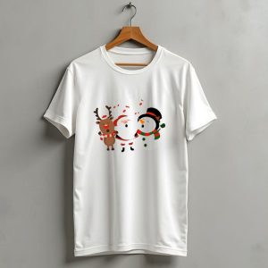 Santa Reindeer And Snowman Singing Christmas Carols Together T Shirt