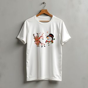 Santa Reindeer And Snowman Singing Christmas Carols Together T-Shirt