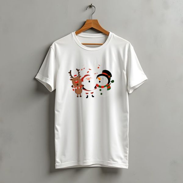 Santa Reindeer And Snowman Singing Christmas Carols Together T Shirt t shirt 1