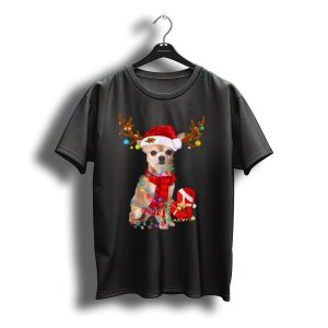 Santa Reindeer Antlers Chihuahua Christmas Lights T-Shirt