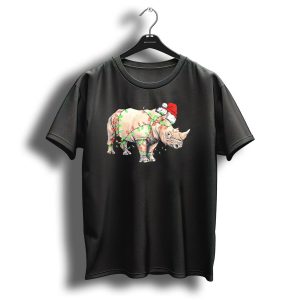 Santa Rhino Wrapped In Christmas Lights T Shirt