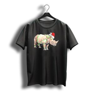 Santa Rhino Wrapped In Christmas Lights T-Shirt