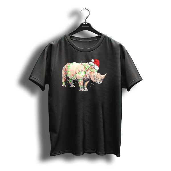 Santa Rhino Wrapped In Christmas Lights T Shirt t shirt 1