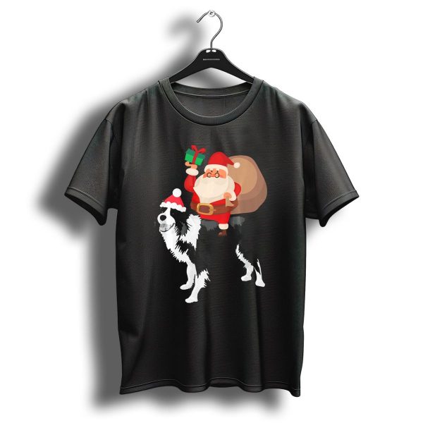 Santa Riding Border Collie Christmas Pajamas Festive Santa Hat Present T Shirt 1 t shirt 1