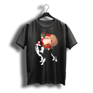 Santa Riding Border Collie Christmas Pajamas Festive Santa Hat Present T-Shirt