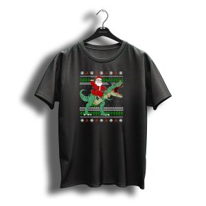 Santa Riding Dino Christmas Ugly T-Shirt